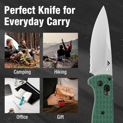 4.5" Folding Pocket Knife, Lightweight EDC Pocket Knife with Axis Lock, 3.2" AUS-8 Steel Blade, Sharp Camping Hiking Knife with Pocket Clip, Unique Tool Gift for Men, Dad (Green)