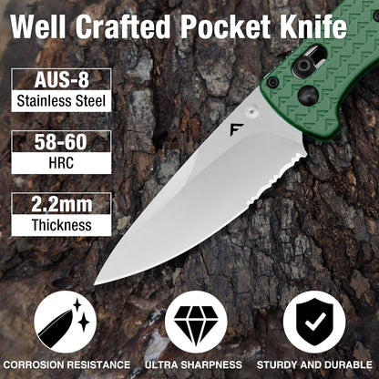 4.5" Folding Pocket Knife, Lightweight EDC Pocket Knife with Axis Lock, 3.2" AUS-8 Steel Blade, Sharp Camping Hiking Knife with Pocket Clip, Unique Tool Gift for Men, Dad (Green)