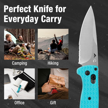 4.5" Folding Pocket Knife, Lightweight EDC Pocket Knife with Axis Lock, 3.2" AUS-8 Steel Blade, Sharp Camping Hiking Knife with Pocket Clip, Unique Tool Gift for Men, Dad (Green)