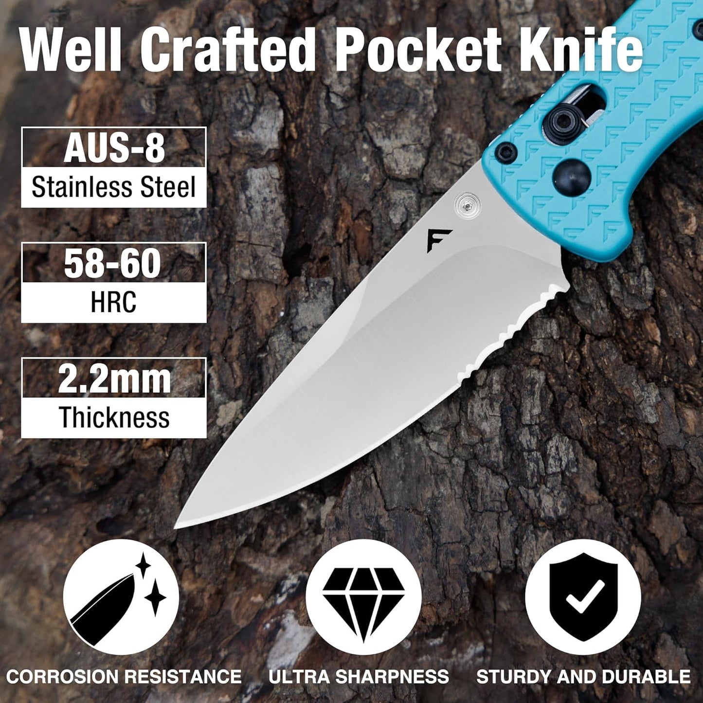 4.5" Folding Pocket Knife, Lightweight EDC Pocket Knife with Axis Lock, 3.2" AUS-8 Steel Blade, Sharp Camping Hiking Knife with Pocket Clip, Unique Tool Gift for Men, Dad (Green)