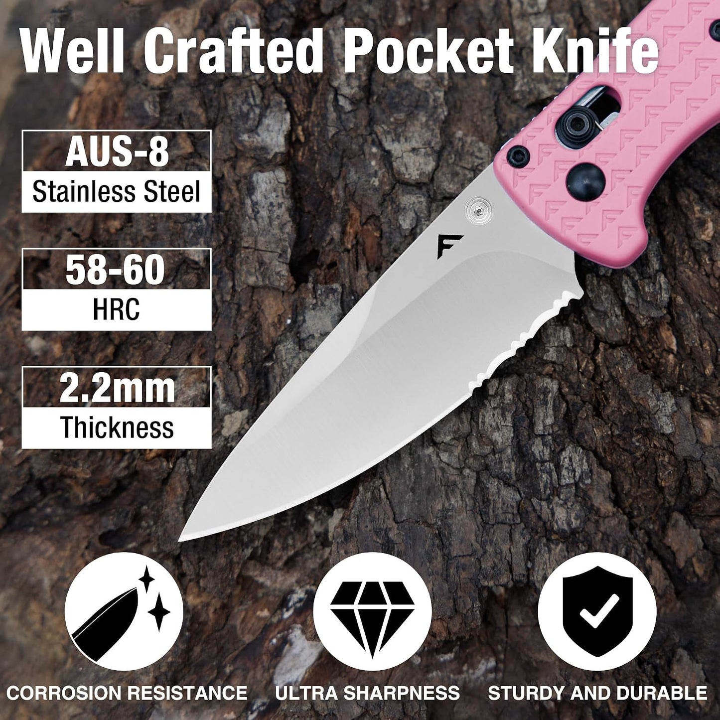 4.5" Folding Pocket Knife, Lightweight EDC Pocket Knife with Axis Lock, 3.2" AUS-8 Steel Blade, Sharp Camping Hiking Knife with Pocket Clip, Unique Tool Gift for Men, Dad (Green)