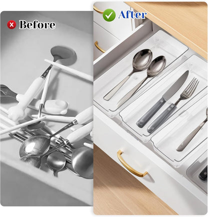Cutlery Storage Organizer, Plastic Pantry and Kitchen Storage, Plastic Cutlery Utensil Caddy for Kitchen Countertop Organization, Holds Fork, Knife, Spoon, Silverware Tableware Storage Box