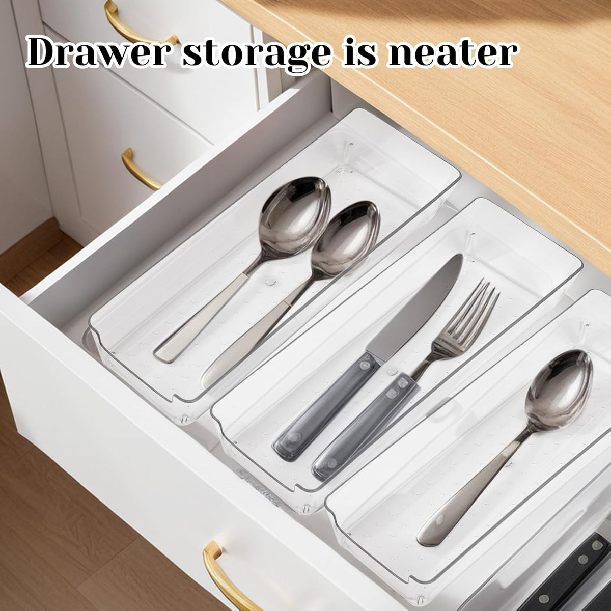 Cutlery Storage Organizer, Plastic Pantry and Kitchen Storage, Plastic Cutlery Utensil Caddy for Kitchen Countertop Organization, Holds Fork, Knife, Spoon, Silverware Tableware Storage Box
