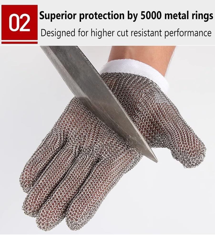 Cut Resistant Chainmail Glove, Left Right Hand Universal, Oyster Shucking Kitchen Mandoline Chef Slicing Fish Fillet (Size : M/A Pack of one)