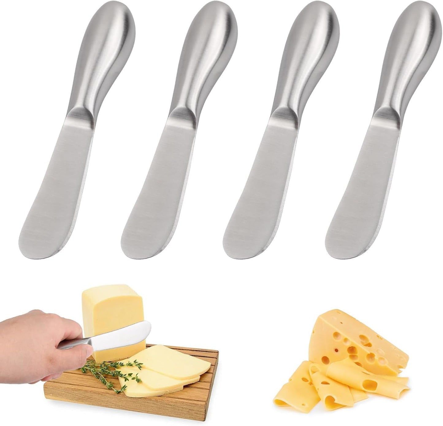 Spreader Knife Set,4-Piece Cheese and Butter Spreader Knives,Mini Serving Tongs,Stainless Steel Multipurpose Butter Knives