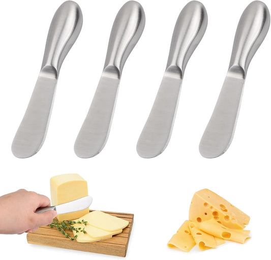 Spreader Knife Set,4-Piece Cheese and Butter Spreader Knives,Mini Serving Tongs,Stainless Steel Multipurpose Butter Knives