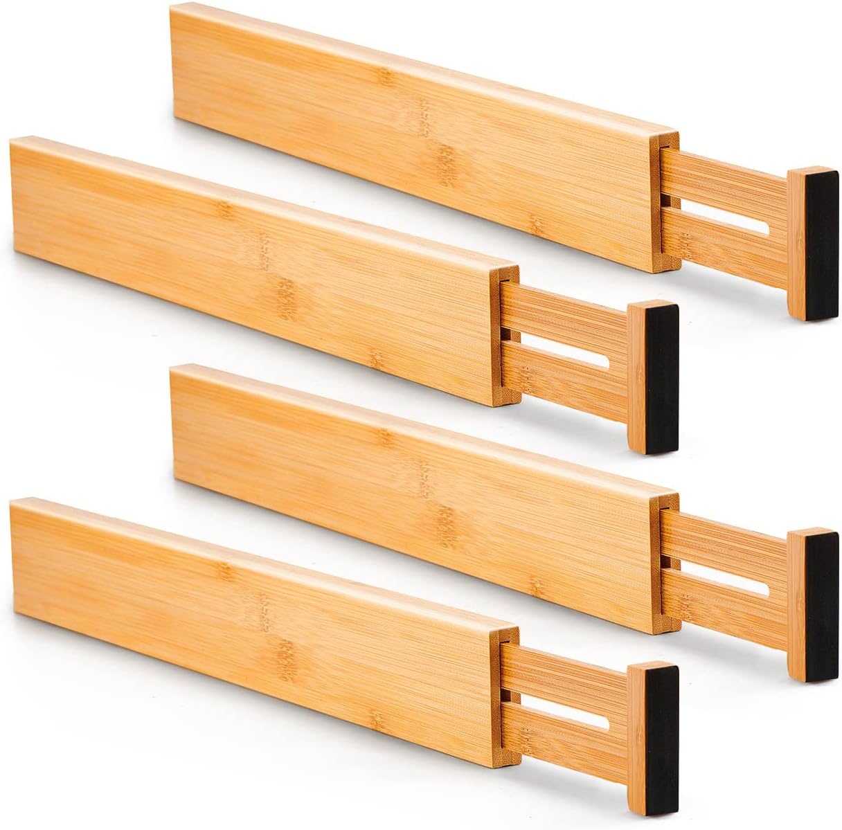 4 Pcs Bamboo Kitchen Drawer Dividers, Large Drawers Organizers | Adjustable Spring Loaded Expandable Organization, Works in Dresser, Bathroom, Bedroom, Office, Fit 17.8"-20.6" Drawer, 2.4"H