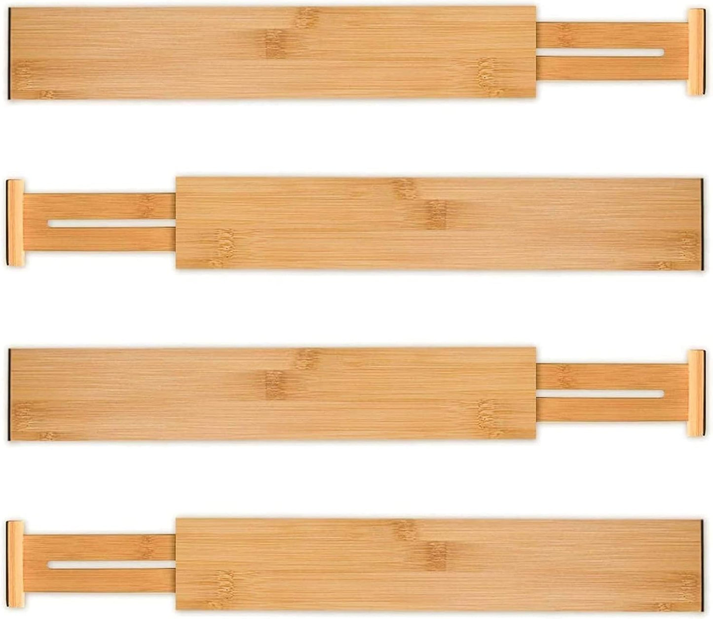 4 Pcs Bamboo Kitchen Drawer Dividers, Large Drawers Organizers | Adjustable Spring Loaded Expandable Organization, Works in Dresser, Bathroom, Bedroom, Office, Fit 17.8"-20.6" Drawer, 2.4"H