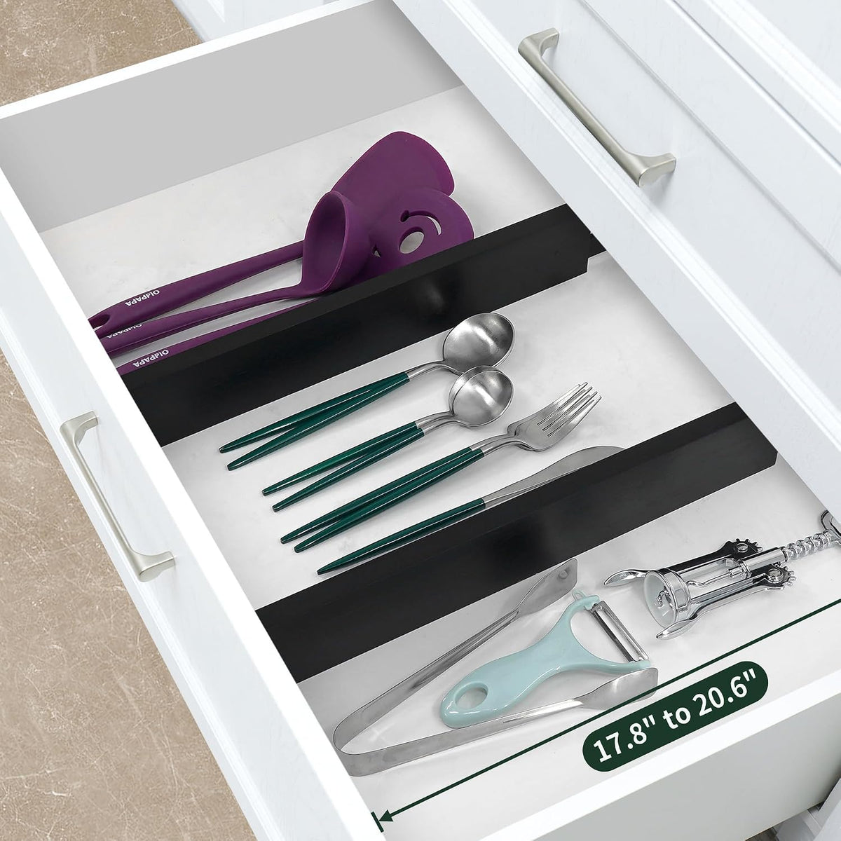4 Pcs Bamboo Kitchen Drawer Dividers, Large Drawers Organizers | Adjustable Spring Loaded Expandable Organization, Works in Dresser, Bathroom, Bedroom, Office, Fit 17.8"-20.6" Drawer, 2.4"H