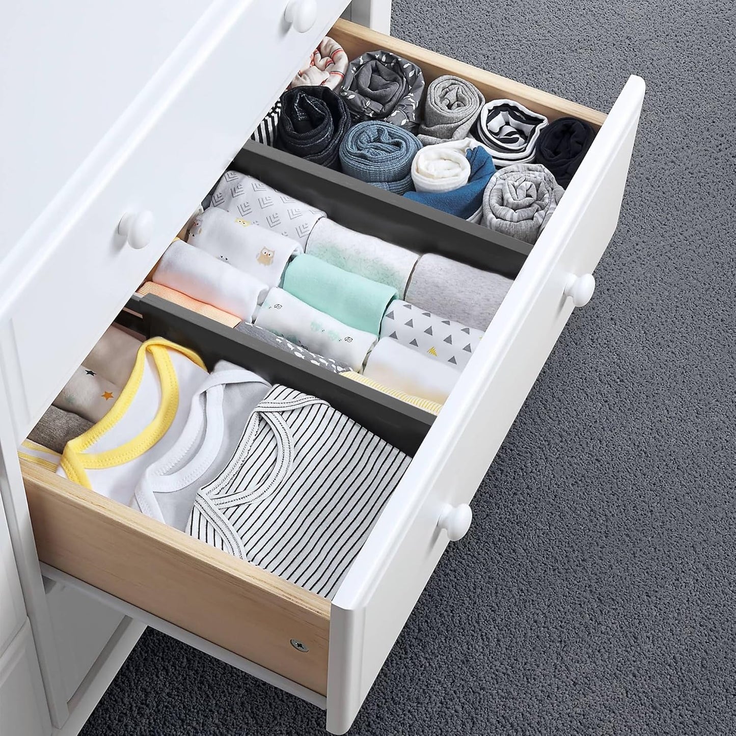 4 Pcs Bamboo Kitchen Drawer Dividers, Large Drawers Organizers | Adjustable Spring Loaded Expandable Organization, Works in Dresser, Bathroom, Bedroom, Office, Fit 17.8"-20.6" Drawer, 2.4"H