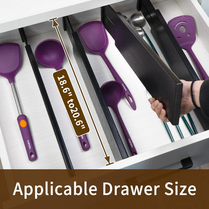 4 Pcs Bamboo Kitchen Drawer Dividers, Large Drawers Organizers | Adjustable Spring Loaded Expandable Organization, Works in Dresser, Bathroom, Bedroom, Office, Fit 17.8"-20.6" Drawer, 2.4"H