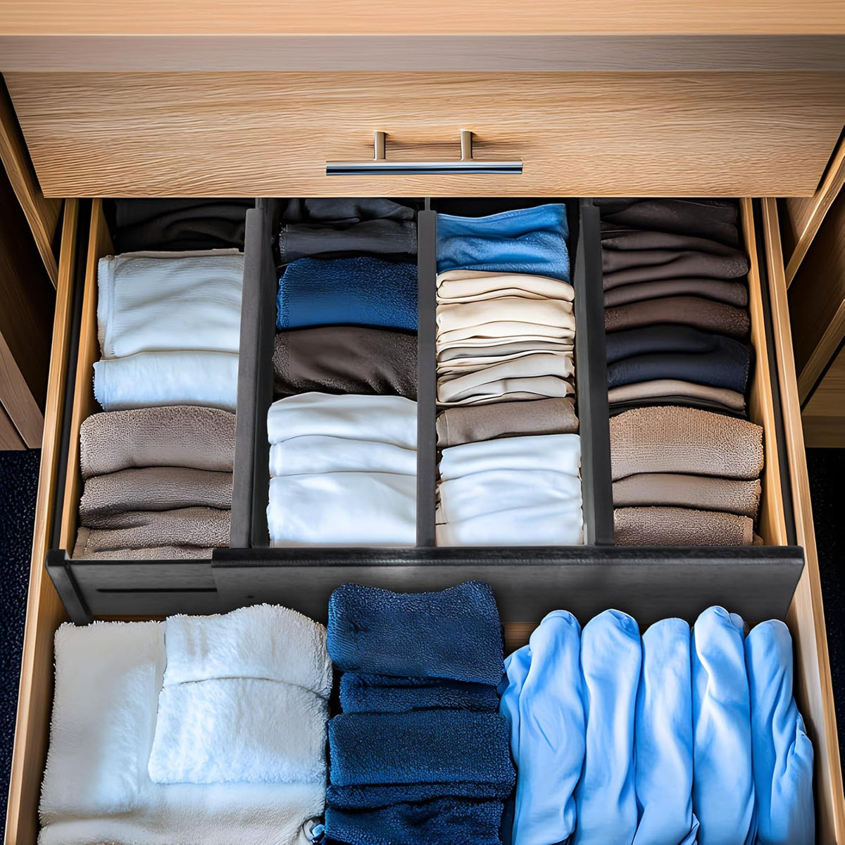 4 Pcs Bamboo Kitchen Drawer Dividers, Large Drawers Organizers | Adjustable Spring Loaded Expandable Organization, Works in Dresser, Bathroom, Bedroom, Office, Fit 17.8"-20.6" Drawer, 2.4"H