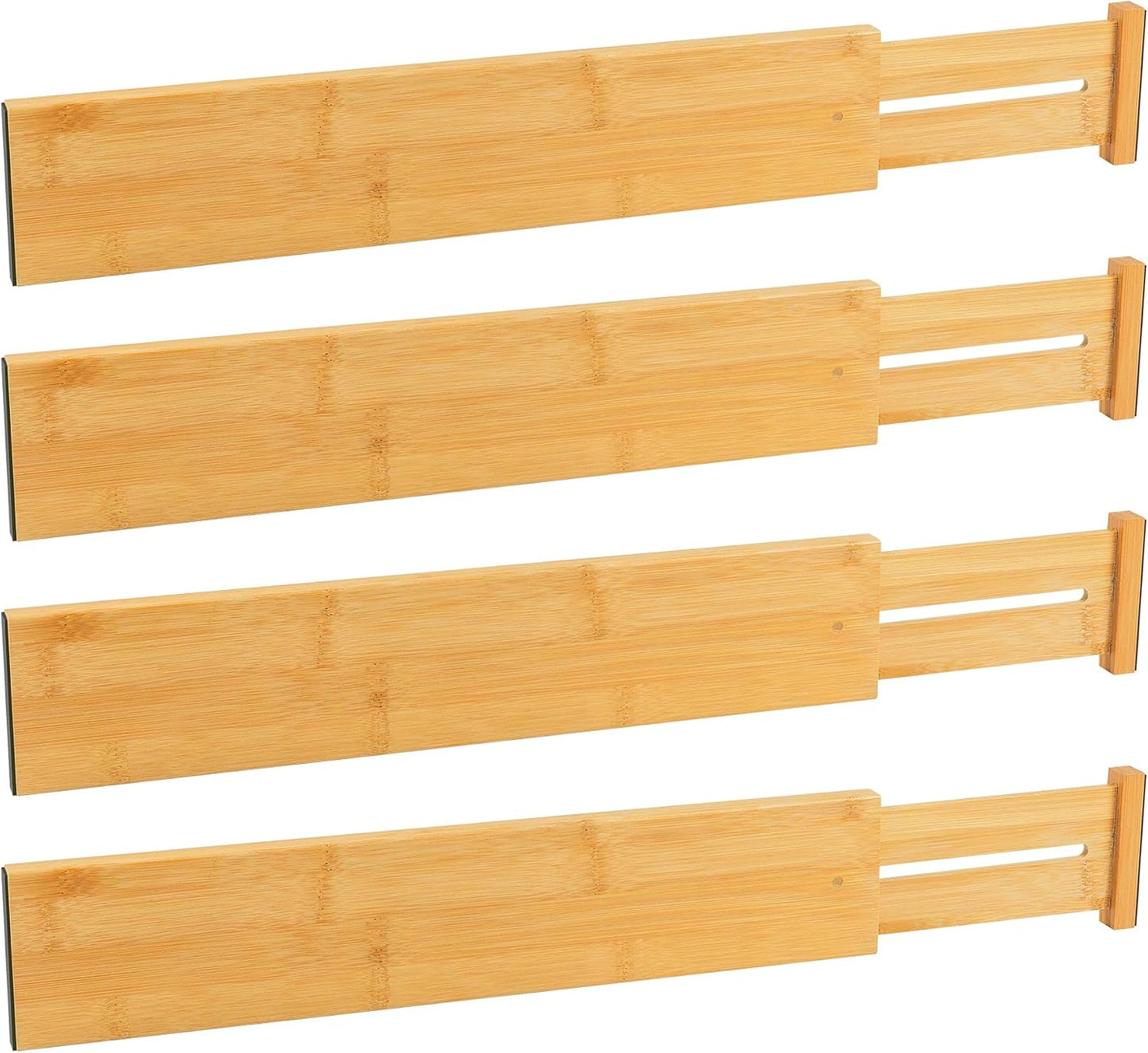 4 Pcs Bamboo Kitchen Drawer Dividers, Large Drawers Organizers | Adjustable Spring Loaded Expandable Organization, Works in Dresser, Bathroom, Bedroom, Office, Fit 17.8"-20.6" Drawer, 2.4"H