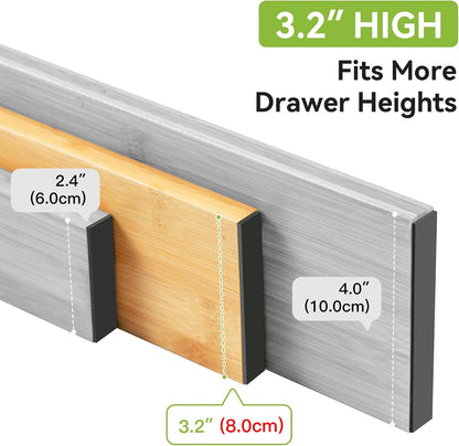 4 Pcs Bamboo Kitchen Drawer Dividers, Large Drawers Organizers | Adjustable Spring Loaded Expandable Organization, Works in Dresser, Bathroom, Bedroom, Office, Fit 17.8"-20.6" Drawer, 2.4"H