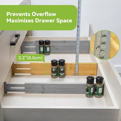 4 Pcs Bamboo Kitchen Drawer Dividers, Large Drawers Organizers | Adjustable Spring Loaded Expandable Organization, Works in Dresser, Bathroom, Bedroom, Office, Fit 17.8"-20.6" Drawer, 2.4"H