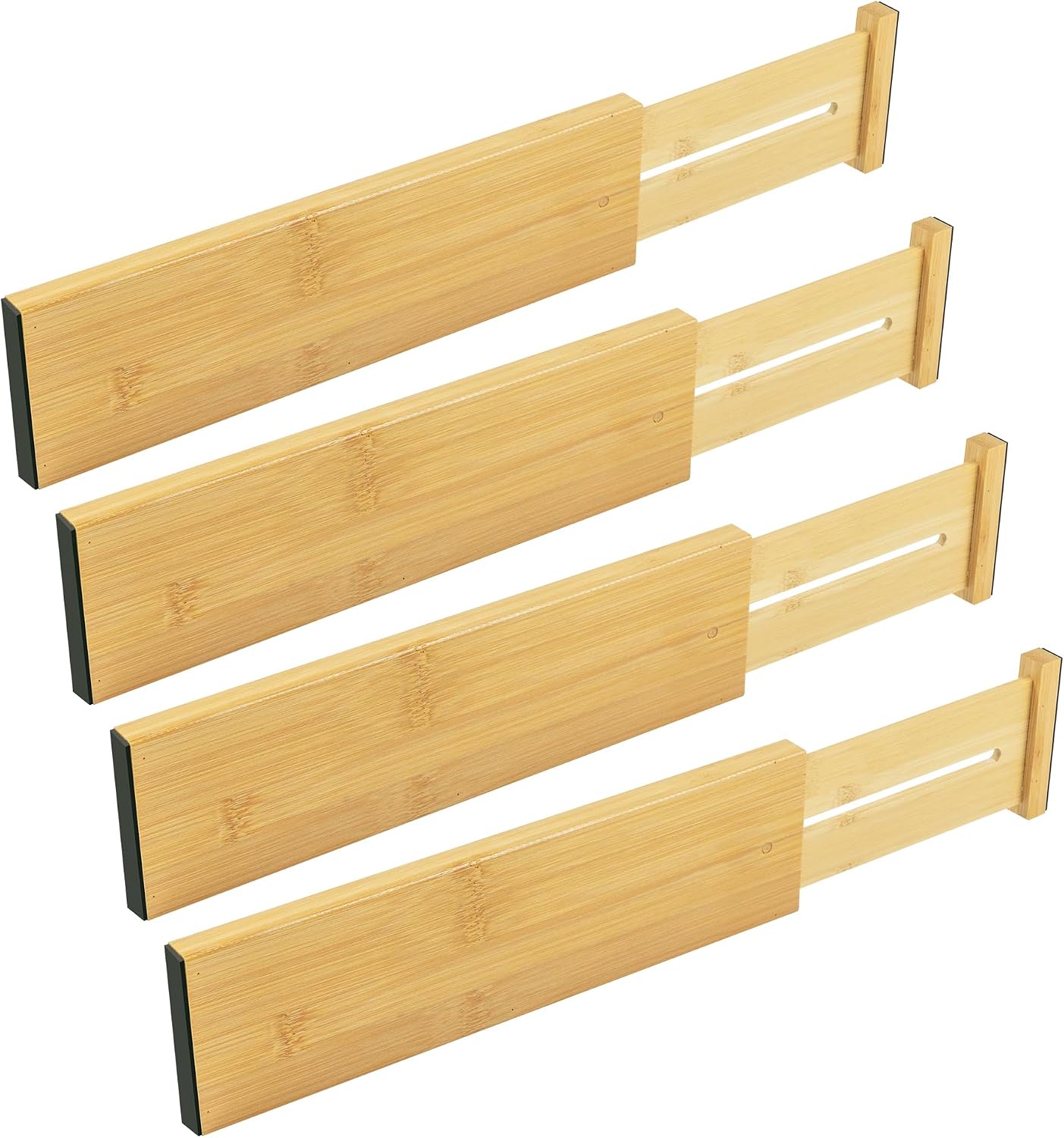 4 Pcs Bamboo Kitchen Drawer Dividers, Large Drawers Organizers | Adjustable Spring Loaded Expandable Organization, Works in Dresser, Bathroom, Bedroom, Office, Fit 17.8"-20.6" Drawer, 2.4"H