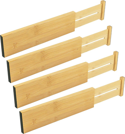 4 Pcs Bamboo Kitchen Drawer Dividers, Large Drawers Organizers | Adjustable Spring Loaded Expandable Organization, Works in Dresser, Bathroom, Bedroom, Office, Fit 17.8"-20.6" Drawer, 2.4"H
