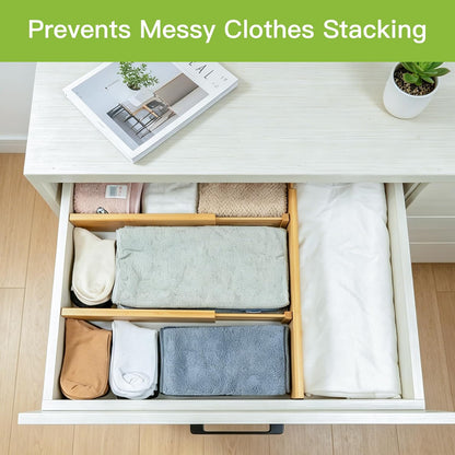 4 Pcs Bamboo Kitchen Drawer Dividers, Large Drawers Organizers | Adjustable Spring Loaded Expandable Organization, Works in Dresser, Bathroom, Bedroom, Office, Fit 17.8"-20.6" Drawer, 2.4"H