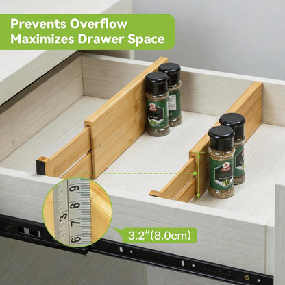 4 Pcs Bamboo Kitchen Drawer Dividers, Large Drawers Organizers | Adjustable Spring Loaded Expandable Organization, Works in Dresser, Bathroom, Bedroom, Office, Fit 17.8"-20.6" Drawer, 2.4"H