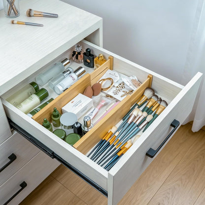 4 Pcs Bamboo Kitchen Drawer Dividers, Large Drawers Organizers | Adjustable Spring Loaded Expandable Organization, Works in Dresser, Bathroom, Bedroom, Office, Fit 17.8"-20.6" Drawer, 2.4"H