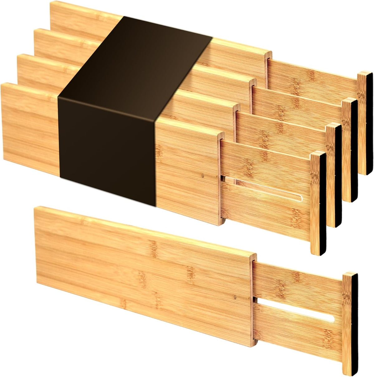 4 Pcs Bamboo Kitchen Drawer Dividers, Large Drawers Organizers | Adjustable Spring Loaded Expandable Organization, Works in Dresser, Bathroom, Bedroom, Office, Fit 17.8"-20.6" Drawer, 2.4"H