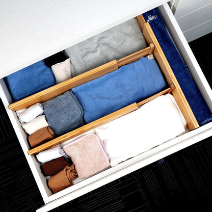 4 Pcs Bamboo Kitchen Drawer Dividers, Large Drawers Organizers | Adjustable Spring Loaded Expandable Organization, Works in Dresser, Bathroom, Bedroom, Office, Fit 17.8"-20.6" Drawer, 2.4"H