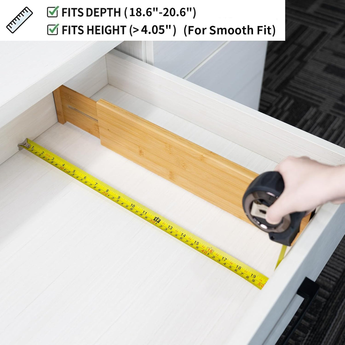 4 Pcs Bamboo Kitchen Drawer Dividers, Large Drawers Organizers | Adjustable Spring Loaded Expandable Organization, Works in Dresser, Bathroom, Bedroom, Office, Fit 17.8"-20.6" Drawer, 2.4"H