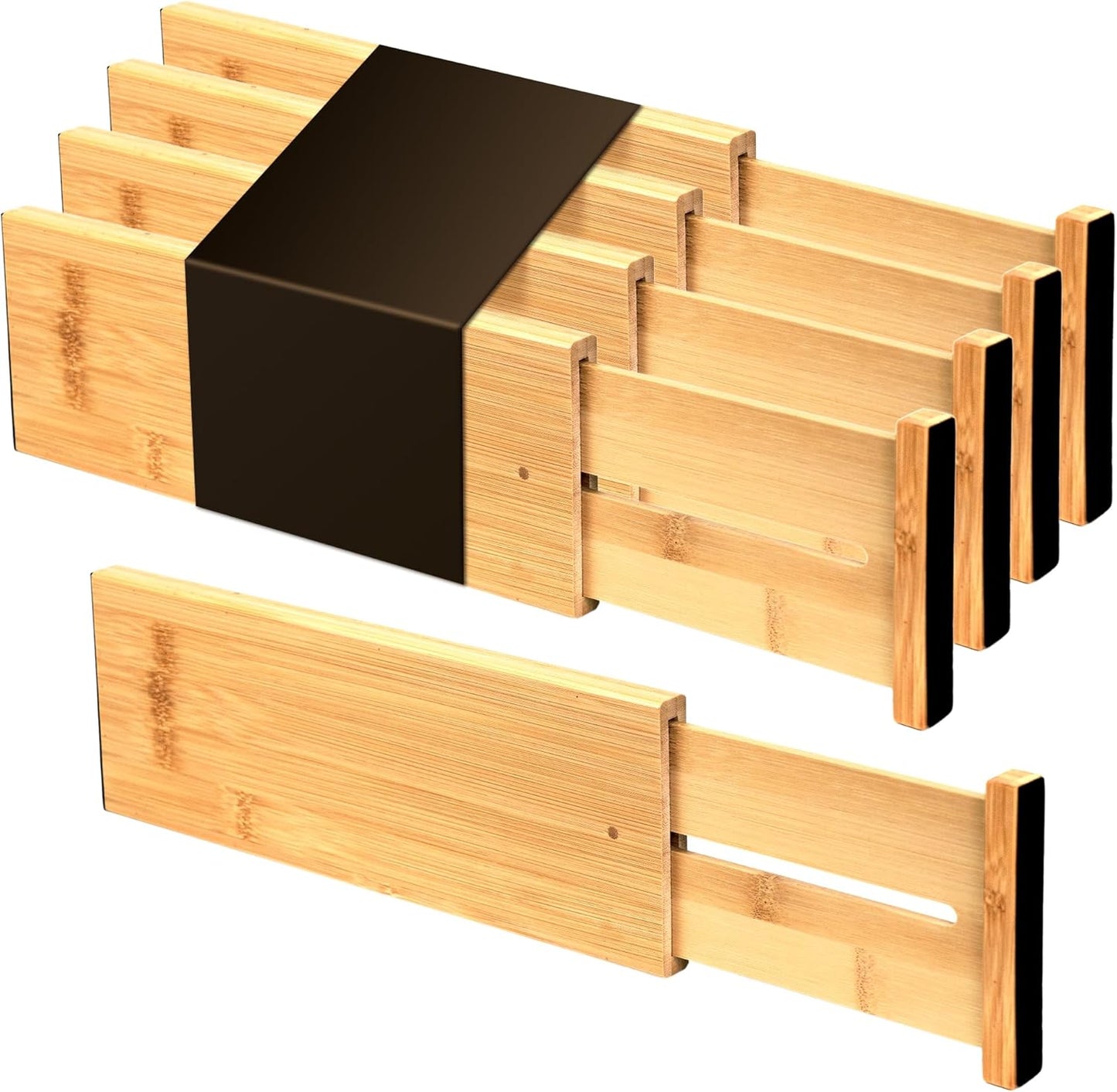 4 Pcs Bamboo Kitchen Drawer Dividers, Large Drawers Organizers | Adjustable Spring Loaded Expandable Organization, Works in Dresser, Bathroom, Bedroom, Office, Fit 17.8"-20.6" Drawer, 2.4"H