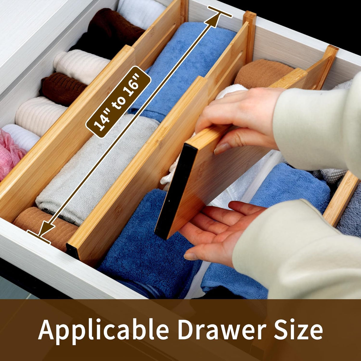 4 Pcs Bamboo Kitchen Drawer Dividers, Large Drawers Organizers | Adjustable Spring Loaded Expandable Organization, Works in Dresser, Bathroom, Bedroom, Office, Fit 17.8"-20.6" Drawer, 2.4"H