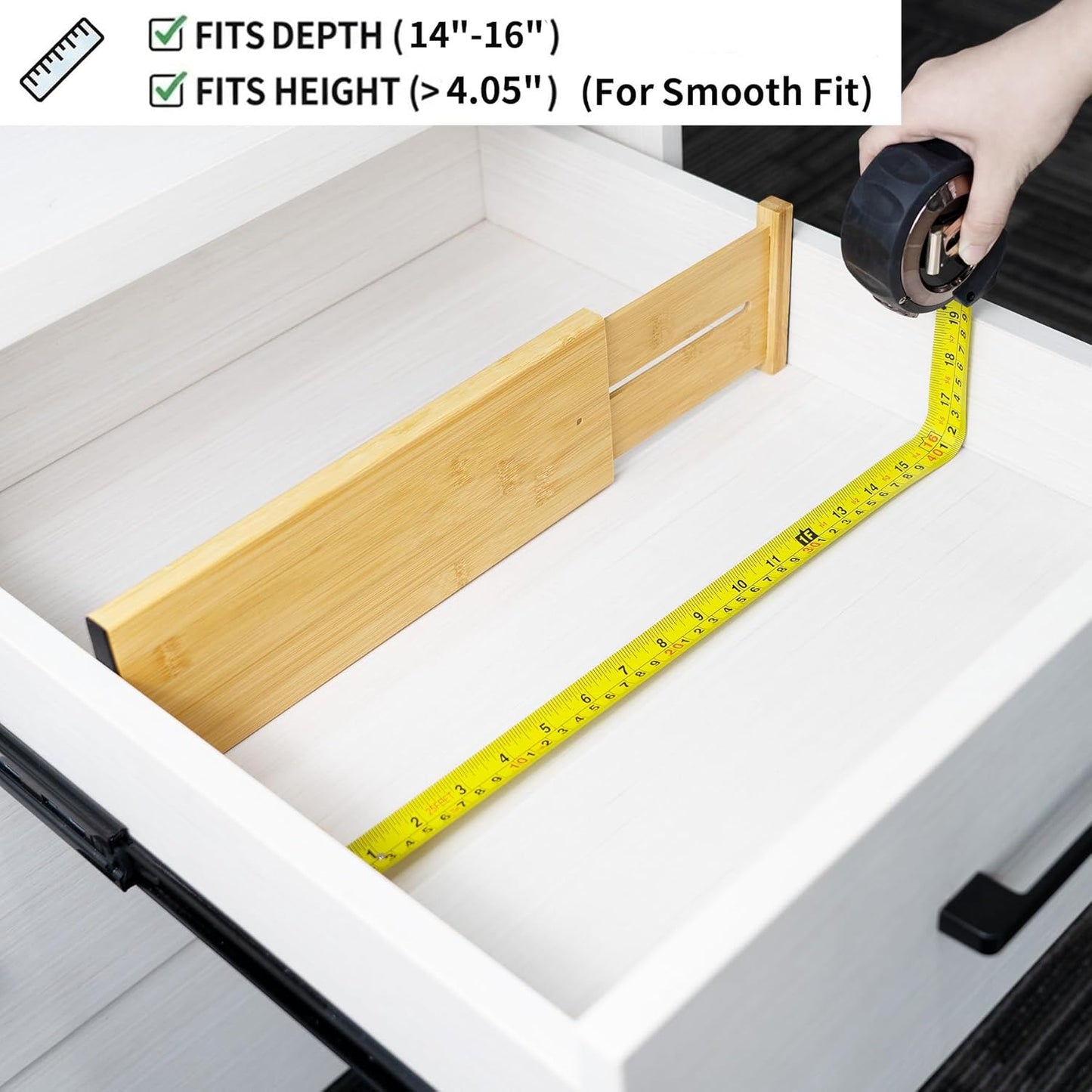 4 Pcs Bamboo Kitchen Drawer Dividers, Large Drawers Organizers | Adjustable Spring Loaded Expandable Organization, Works in Dresser, Bathroom, Bedroom, Office, Fit 17.8"-20.6" Drawer, 2.4"H