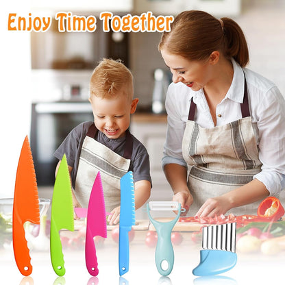 6Pcs Kids Plastic Knives Set with Slicing Knife & Paring Knife - Child Safety Kitchen Knives in 4 Sizes for Vegetables, Fruits, and Salad (BPA-Free, Non-Slip Handle)