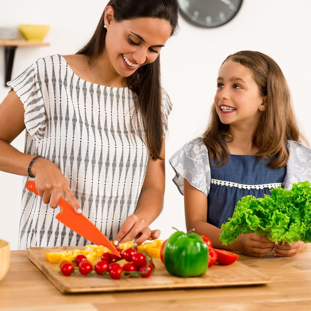 6Pcs Kids Plastic Knives Set with Slicing Knife & Paring Knife - Child Safety Kitchen Knives in 4 Sizes for Vegetables, Fruits, and Salad (BPA-Free, Non-Slip Handle)