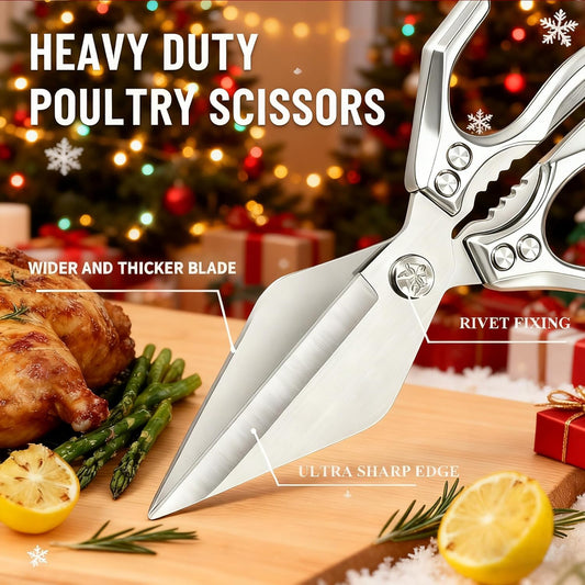 Multifunctional Heavy Duty Kitchen Shears,Kitchen Shears for Cutting Chicken,Kitchen Scissors for Food, Japanese High-Carbon Steel Culinary Poultry Shears, for Chicken,Meat,Fish,Bone Cutting(Silver)