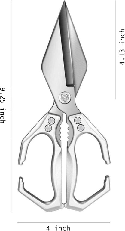 Multifunctional Heavy Duty Kitchen Shears,Kitchen Shears for Cutting Chicken,Kitchen Scissors for Food, Japanese High-Carbon Steel Culinary Poultry Shears, for Chicken,Meat,Fish,Bone Cutting(Silver)