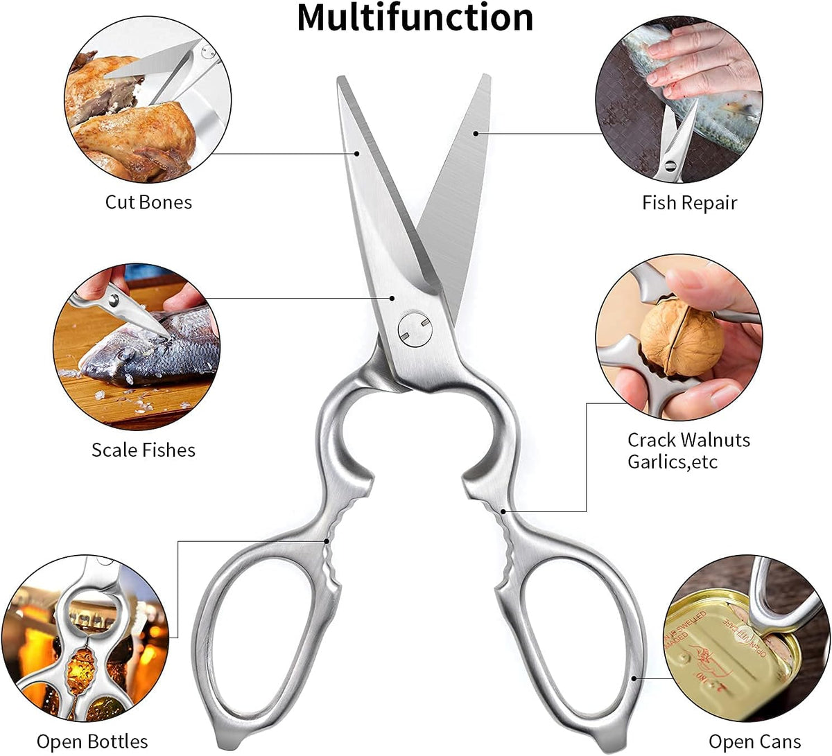 Detachable Kitchen Shears Full-Steel Forged Kitchen Scissors, Satin Finish