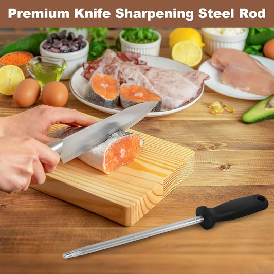 12 Inch Knife Sharpening Steel Rod, High Carbon Honing Rod | 9 Inch Honing Surface, Ergonomic PP Handle, Ideal for Chef and Home Kitchen Knives Maintenance