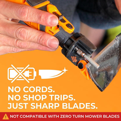 Cordless Lawn Mower Blade Sharpener – Lawnmower Sharpening Kit | Adjustable 20-40 Degree Angle Guide, Rotary Tool, Replaceable Wheel Bits & Rechargeable Battery – Blade Removal Optional