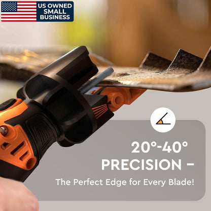 Cordless Lawn Mower Blade Sharpener – Lawnmower Sharpening Kit | Adjustable 20-40 Degree Angle Guide, Rotary Tool, Replaceable Wheel Bits & Rechargeable Battery – Blade Removal Optional