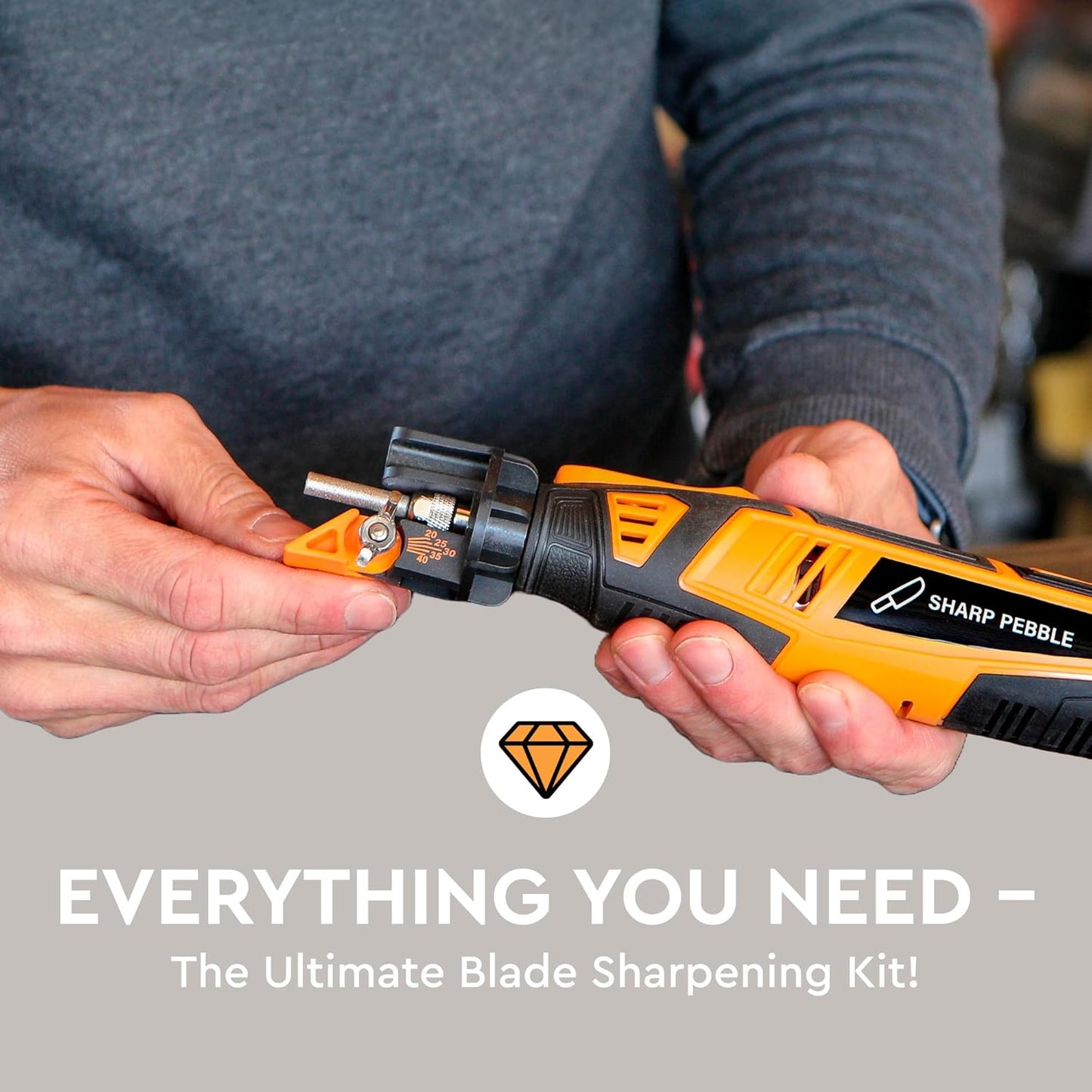 Cordless Lawn Mower Blade Sharpener – Lawnmower Sharpening Kit | Adjustable 20-40 Degree Angle Guide, Rotary Tool, Replaceable Wheel Bits & Rechargeable Battery – Blade Removal Optional