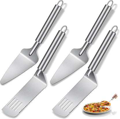 4 Pcs Pie Server Set Serrated Cake Cutter & Spatula Gadgets | Made of stainless steel with grip handle, as cake knife for cutting and serving desserts, brownies, pizza and lasagna