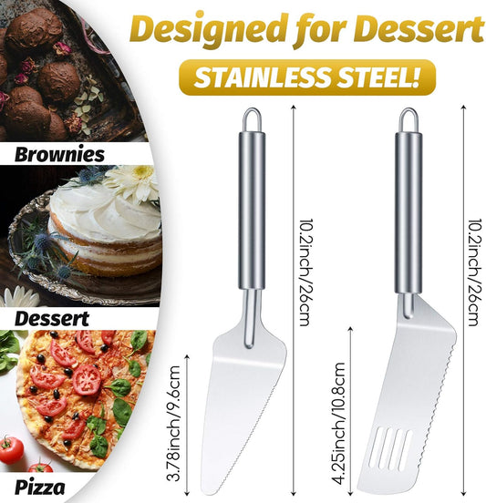 4 Pcs Pie Server Set Serrated Cake Cutter & Spatula Gadgets | Made of stainless steel with grip handle, as cake knife for cutting and serving desserts, brownies, pizza and lasagna