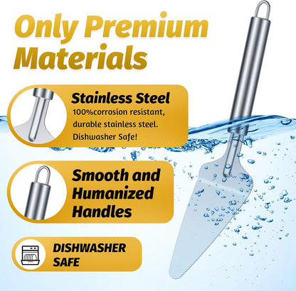 4 Pcs Pie Server Set Serrated Cake Cutter & Spatula Gadgets | Made of stainless steel with grip handle, as cake knife for cutting and serving desserts, brownies, pizza and lasagna