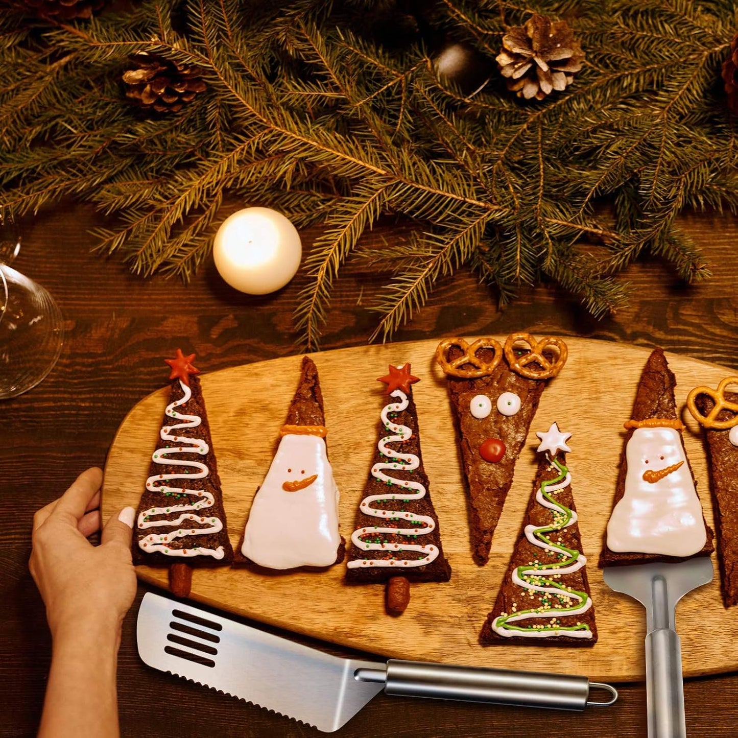 4 Pcs Pie Server Set Serrated Cake Cutter & Spatula Gadgets | Made of stainless steel with grip handle, as cake knife for cutting and serving desserts, brownies, pizza and lasagna