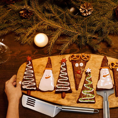 4 Pcs Pie Server Set Serrated Cake Cutter & Spatula Gadgets | Made of stainless steel with grip handle, as cake knife for cutting and serving desserts, brownies, pizza and lasagna