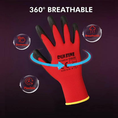 Safety Work Gloves for Men & Women, PU Coated Seamless Knit Grip | Smooth Grip on Palm & Fingers, Ideal for Light General Duty Work, Gardening, Landscaping, Construction, Mechanic, Warehouse