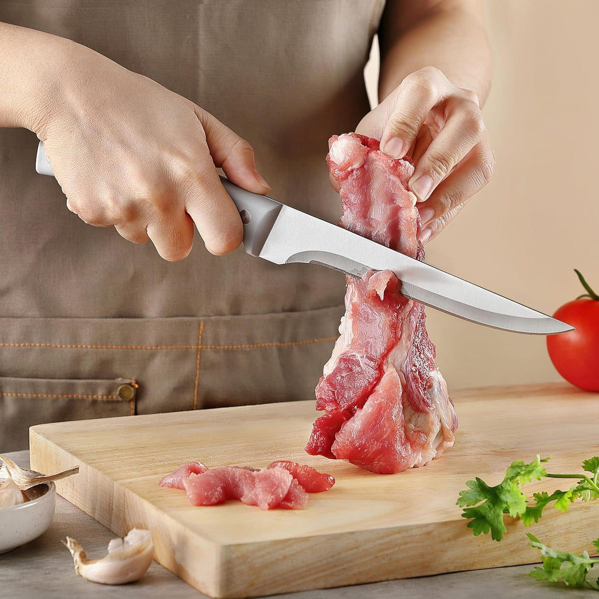 3PCS Boning Knife, German Stainless Steel Fillet Knives, 6 inch Curved Boning Deboning Filet Fillet Knife for Meat, Fish, Poultry, Cutting, Trimming, Ergonomic Rubber Handle, Dishwasher Safe