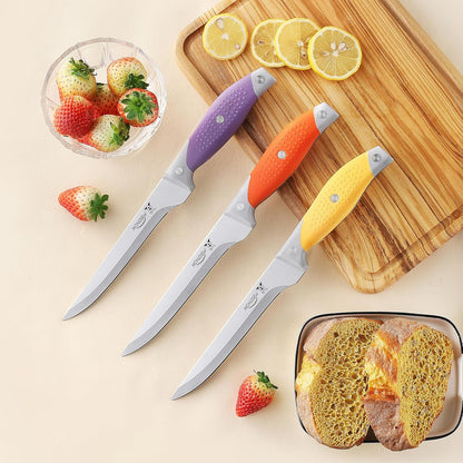 3PCS Boning Knife, German Stainless Steel Fillet Knives, 6 inch Curved Boning Deboning Filet Fillet Knife for Meat, Fish, Poultry, Cutting, Trimming, Ergonomic Rubber Handle, Dishwasher Safe