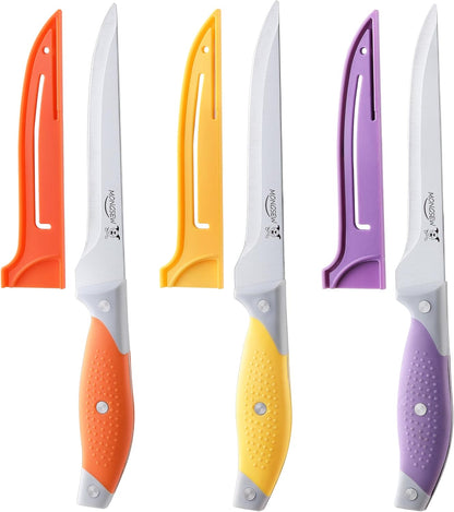 3PCS Boning Knife, German Stainless Steel Fillet Knives, 6 inch Curved Boning Deboning Filet Fillet Knife for Meat, Fish, Poultry, Cutting, Trimming, Ergonomic Rubber Handle, Dishwasher Safe