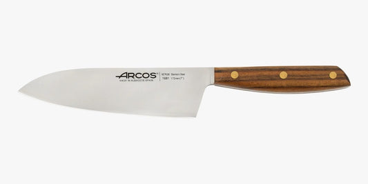 Deba Knife 7 Inch Stainless Steel. Japanese Kitchen Knife for Fish, Meat and Vegetables. Ovengkol Wood Handle 100% natural FSC and 170mm Blade. Series Nordika. Color Brown.