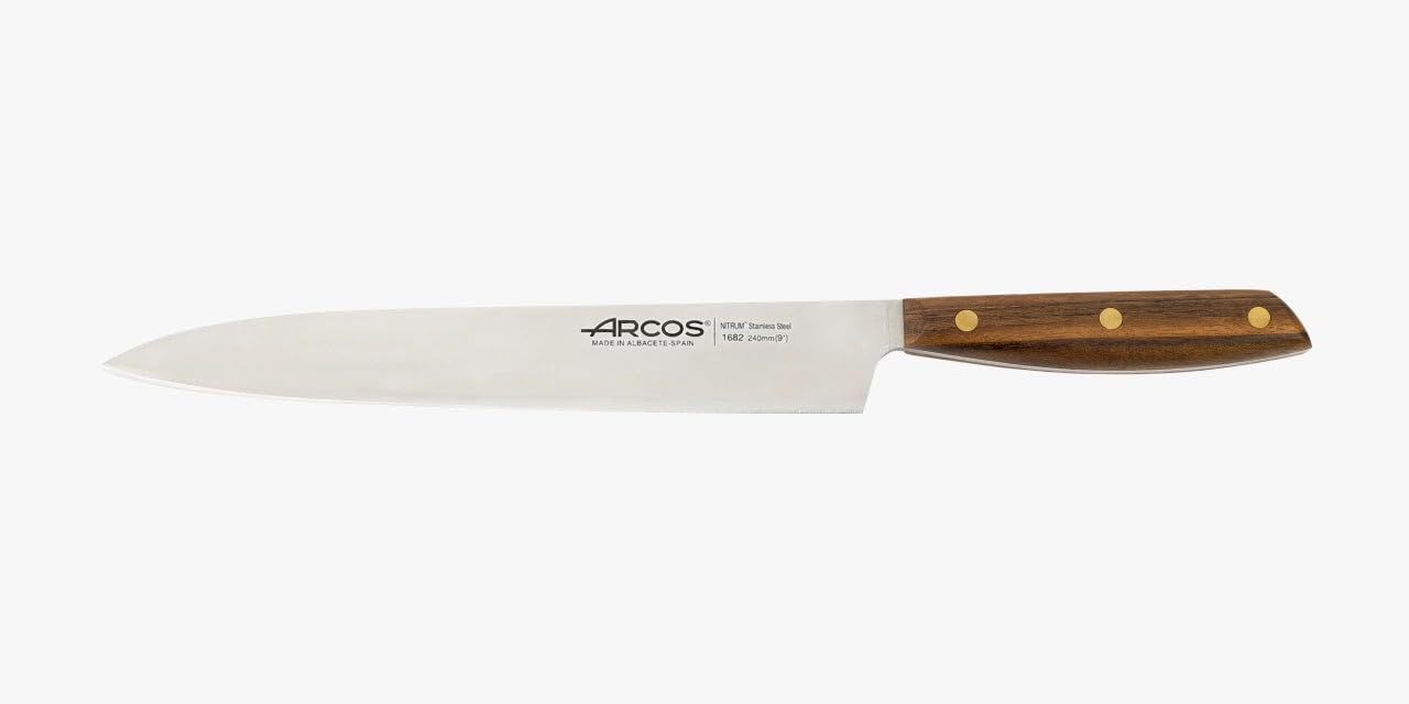 Deba Knife 7 Inch Stainless Steel. Japanese Kitchen Knife for Fish, Meat and Vegetables. Ovengkol Wood Handle 100% natural FSC and 170mm Blade. Series Nordika. Color Brown.